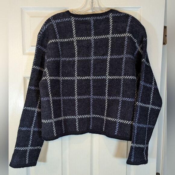 Tally Ho Navy and White 100% boiled wool Plaid Women's Cardigan - Picture 4 of 9